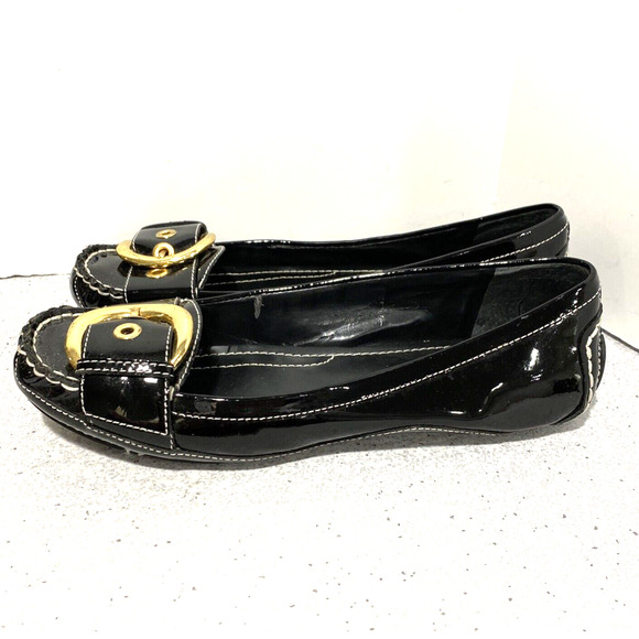 Nine West Lavetta 8.5M black patent driving loafers slip on shoes gold buckles - Picture 6 of 10
